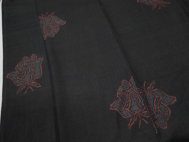 平和屋着物●結城紬 舞花文 黒地 正絹 逸品 CABG0455yc
