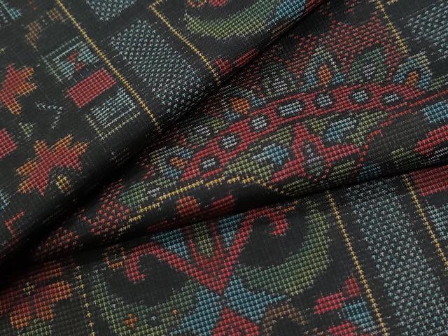 平和屋着物●本場大島紬 7マルキ 色紙更紗草花文 正絹 逸品 CABG0458yc