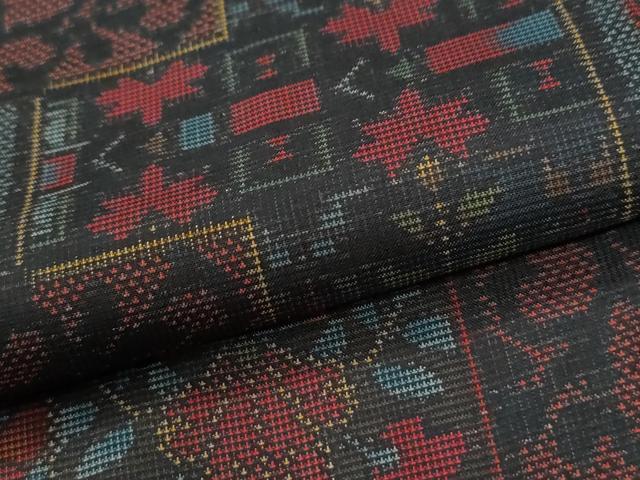 平和屋着物●本場大島紬 7マルキ 色紙更紗草花文 正絹 逸品 CABG0458yc
