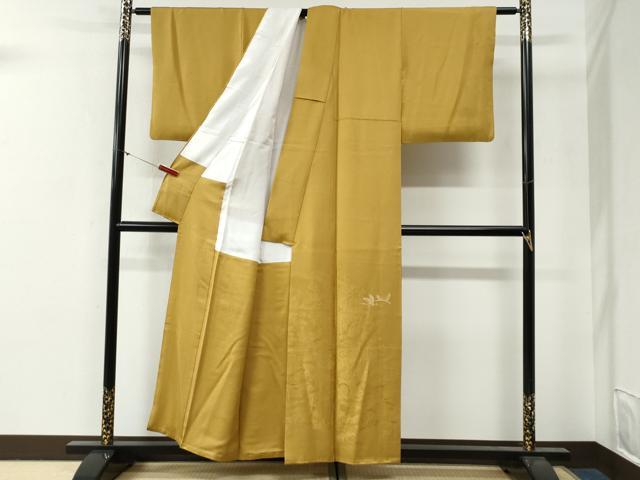 平和屋着物●本加賀友禅作家 押田正義 色留袖 檜垣渡り橋人物御所車花文 黄朽葉色 正絹 逸品 CABG0464yc