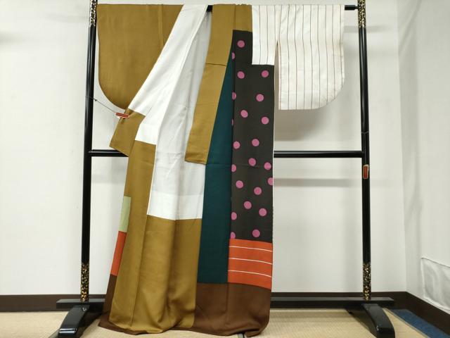平和屋着物●訪問着 水玉 横縞 千鳥格子 ロング丈 正絹 逸品 CABG0466yc