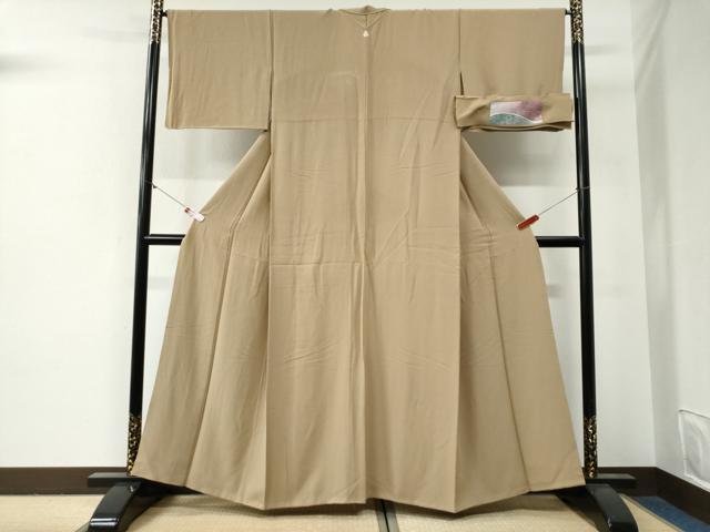 平和屋着物●上質な色無地 花友禅 榛色 反端付き 正絹 逸品 CABG0480yc