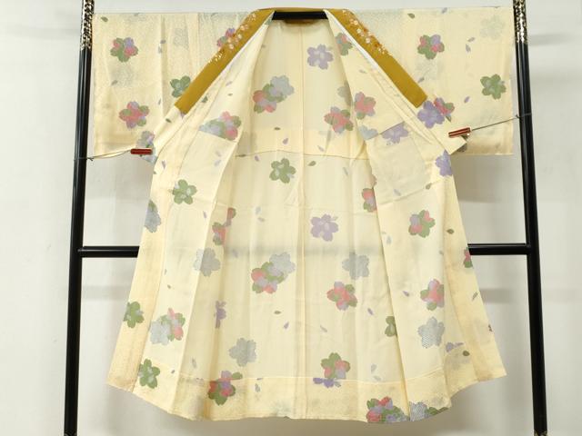 平和屋着物●長襦袢 無双仕立て 舞桜文 半衿刺繍 正絹 逸品 未使用 CABG0481yc