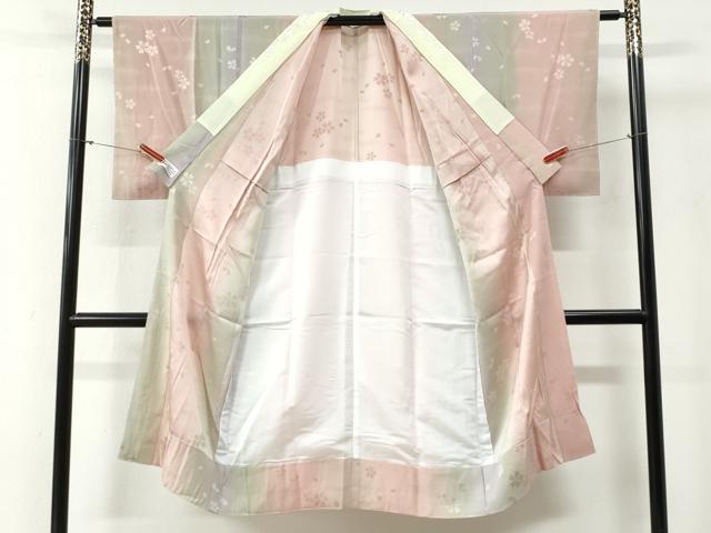 平和屋着物●長襦袢 無双仕立て 舞桜地紋 暈し染め やまと誂製 半衿刺繍 正絹 逸品 未使用 CABG0484yc