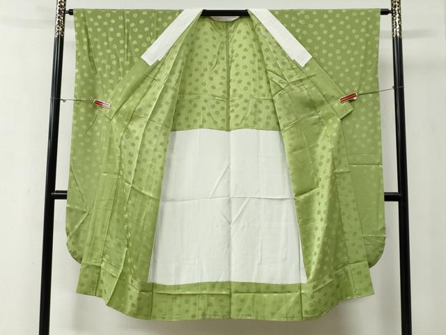 平和屋着物●振袖用長襦袢 無双仕立て 舞花地紋 萌黄色 正絹 逸品 CABG0486yc