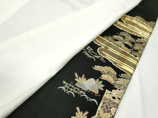 平和屋着物●豪華黒留袖 作家物 総刺繍 駒刺繍 群鶴松竹梅風景文 金糸 ロング丈 正絹 逸品 CABG0491yc