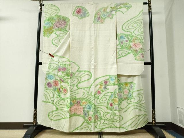 平和屋着物●豪華振袖 総絞り 流水地紙草花文 正絹 逸品 CABG0495yc
