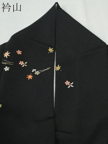 平和屋着物●上質な小紋 溢れ松葉舞桜文 黒地 金彩 鬼しぼ縮緬 正絹 逸品 CABG0497yc