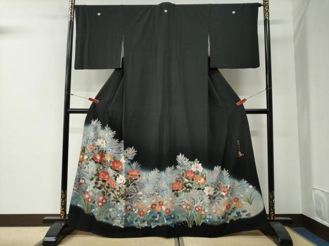 平和屋着物●豪華黒留袖 友禅 作家物 花鳥文 暈し染め 正絹 逸品 CABG0498yc
