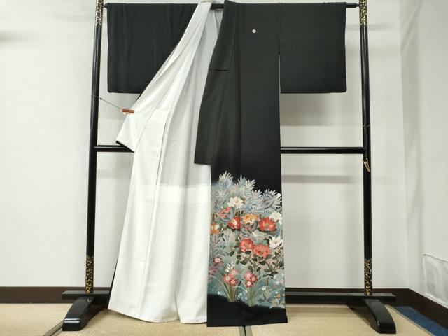 平和屋着物●豪華黒留袖 友禅 作家物 花鳥文 暈し染め 正絹 逸品 CABG0498yc