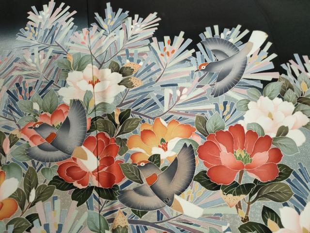 平和屋着物●豪華黒留袖 友禅 作家物 花鳥文 暈し染め 正絹 逸品 CABG0498yc