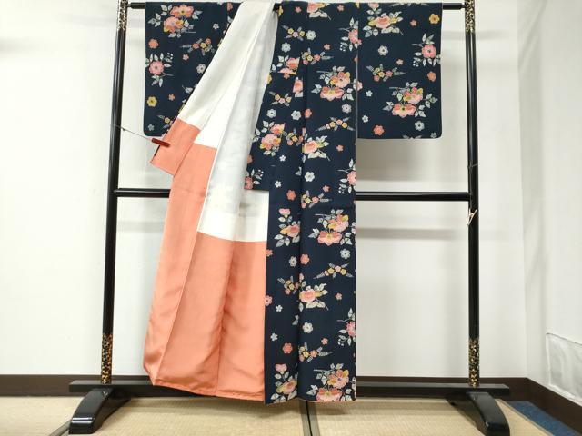 平和屋着物●上質な小紋 型染め 草花文 鬼しぼ縮緬 正絹 逸品 CABG0500yc