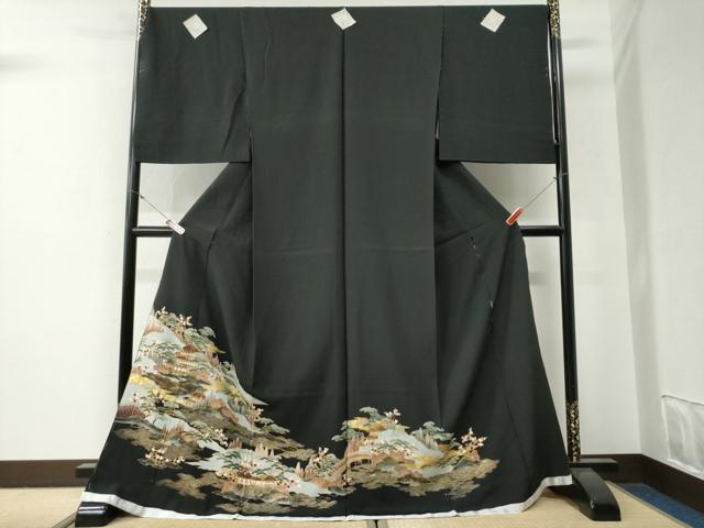 平和屋着物●豪華黒留袖 風景文 金彩 仮絵羽 正絹 逸品 未使用 CABG0501yc