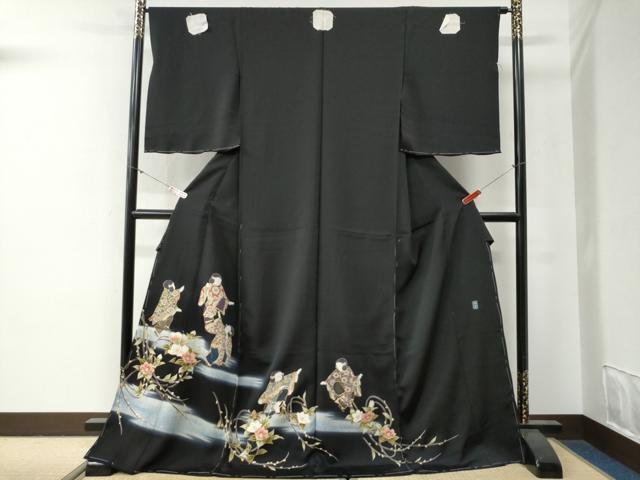 平和屋着物●豪華黒留袖 作家物 人物枝花文 暈し染め 金彩 仮絵羽 正絹 逸品 未使用 CABG0502yc