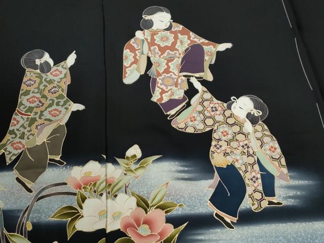 平和屋着物●豪華黒留袖 作家物 人物枝花文 暈し染め 金彩 仮絵羽 正絹 逸品 未使用 CABG0502yc