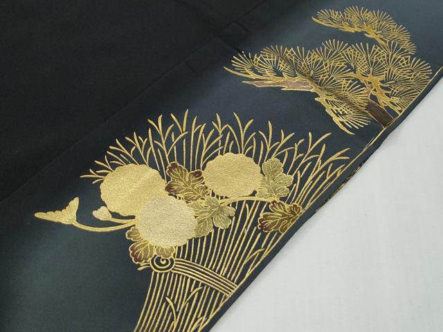 平和屋着物●豪華黒留袖 枝松菊文 ラメ糸 暈し染め 金彩 仮絵羽 正絹 逸品 未使用 CABG0503yc
