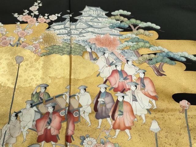 平和屋着物●豪華黒留袖 大名行列 本金箔 仮絵羽 正絹 逸品 未使用 CABG0507yc