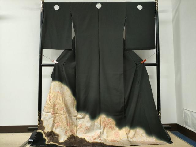 平和屋着物●豪華黒留袖 更紗花唐草文 暈し染め 金彩 仮絵羽 正絹 逸品 未使用 CABG0508yc