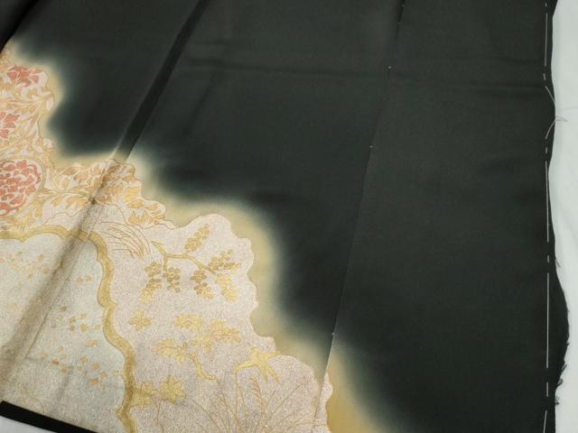 平和屋着物●豪華黒留袖 更紗花唐草文 暈し染め 金彩 仮絵羽 正絹 逸品 未使用 CABG0508yc