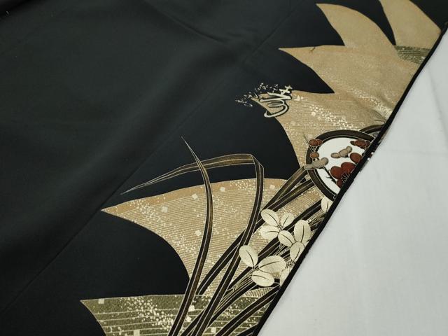 平和屋着物●五代 歌舞伎役者 坂東八十助 黒留袖 作家物 駒刺繍 浜松宝尽くし花丸文 金彩 仮絵羽 正絹 逸品 未使用 CABG0510yc