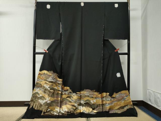平和屋着物●高級染元 粋峰 林芳夫 京加賀友禅 黒留袖 雲取り遠山風景文 金彩 仮絵羽 正絹 逸品 未使用 CABG0513yc