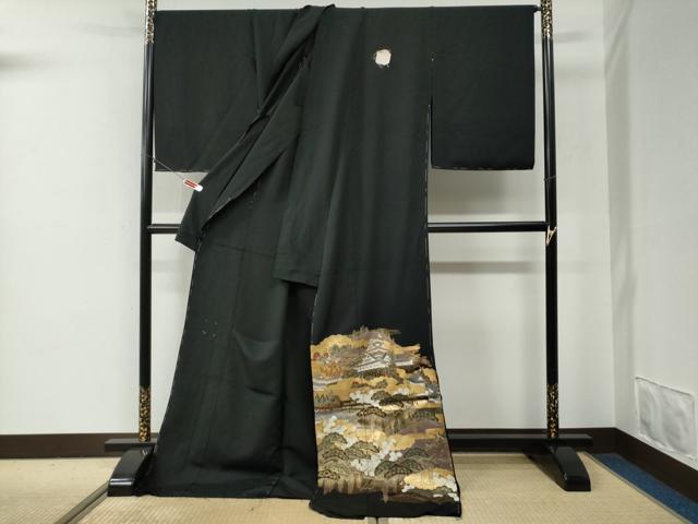 平和屋着物●高級染元 粋峰 林芳夫 京加賀友禅 黒留袖 雲取り遠山風景文 金彩 仮絵羽 正絹 逸品 未使用 CABG0513yc