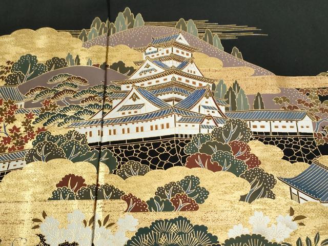 平和屋着物●高級染元 粋峰 林芳夫 京加賀友禅 黒留袖 雲取り遠山風景文 金彩 仮絵羽 正絹 逸品 未使用 CABG0513yc