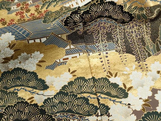 平和屋着物●高級染元 粋峰 林芳夫 京加賀友禅 黒留袖 雲取り遠山風景文 金彩 仮絵羽 正絹 逸品 未使用 CABG0513yc