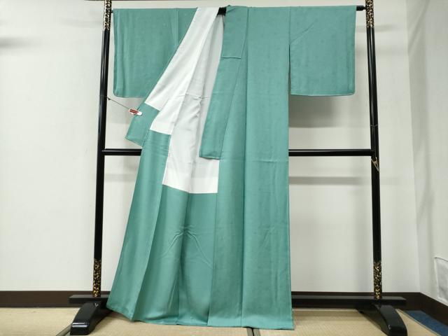 平和屋着物●上質な色無地 菊尽くし地紋 青磁色 正絹 逸品 未使用 CABG0517yc