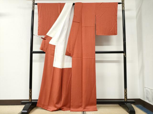 平和屋着物●上質な色無地 赤茶色 正絹 逸品 未使用 CABG0522yc