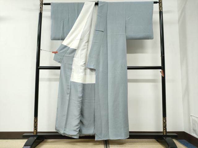 平和屋着物●上質な色無地 灰青色 鬼しぼ縮緬 正絹 逸品 CABG0524yc