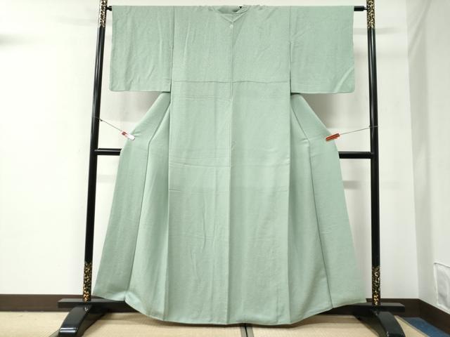 平和屋着物●上質な色無地 吉祥地紋 山葵色 正絹 逸品 CABG0527yc