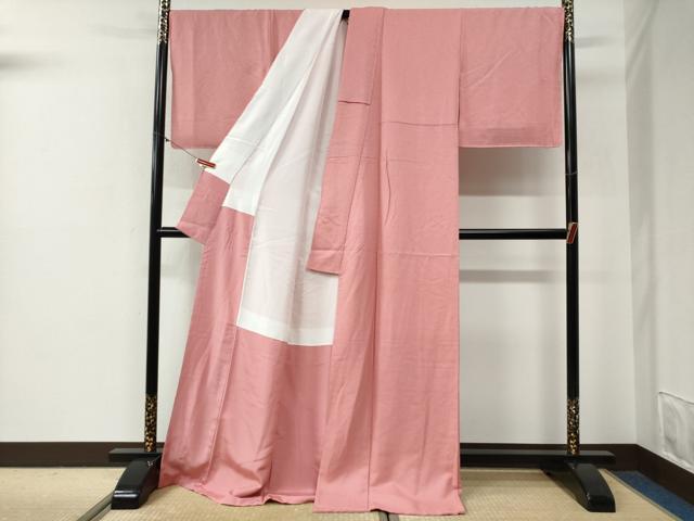 平和屋着物●上質な色無地 紋意匠 紅梅色 ロング丈 正絹 逸品 未使用 CABG0535yc