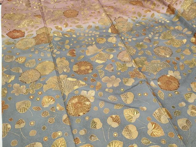 平和屋着物●中国三大刺繍 スワトウ刺繍 訪問着 辻が花 暈し染め 金通し地 正絹 逸品 CABG0541yc