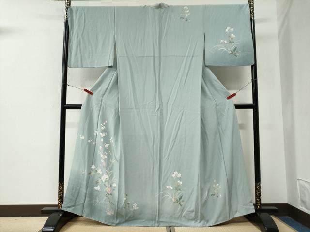 平和屋着物●訪問着 友禅 流水群鶴草花文 暈し染め 正絹 逸品 CABG0545yc