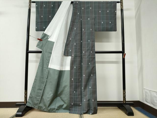 平和屋着物●上質な紬 彩景譜 格子 反端付き 正絹 逸品 CABG0562yc
