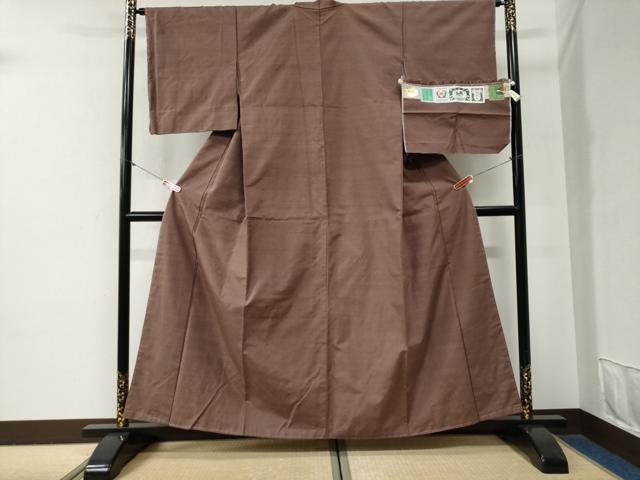 平和屋着物●結城紬 奥順 はたおり娘 色無地 梅染色 証紙付き 正絹 逸品 未使用 CABG0567yc