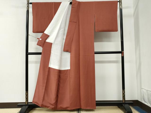 平和屋着物●上質な色無地 文字地紋 団十郎茶色 正絹 逸品 未使用 CABG0570yc