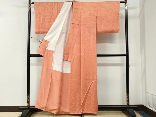 平和屋着物●上質な色無地 流水地紋 曙色 正絹 逸品 CABG0577yc