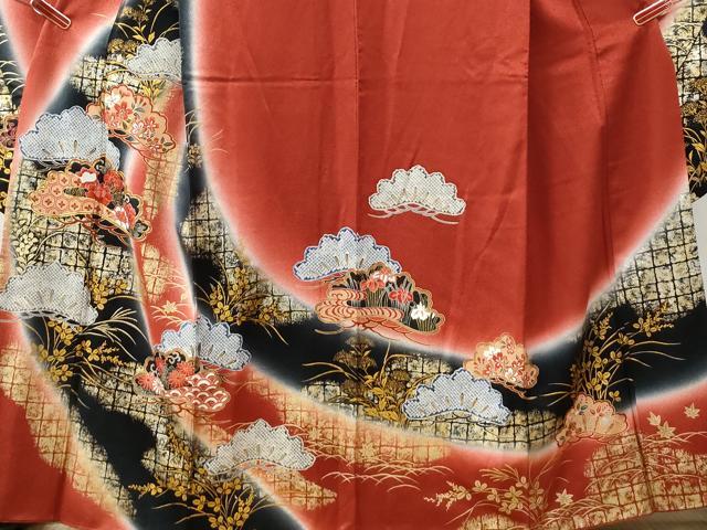 平和屋着物●豪華振袖 駒刺繍 花唐草松吉祥文 暈し染め 金彩 正絹 逸品 CABG0578yc