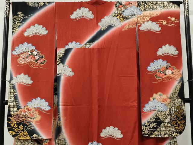 平和屋着物●豪華振袖 駒刺繍 花唐草松吉祥文 暈し染め 金彩 正絹 逸品 CABG0578yc