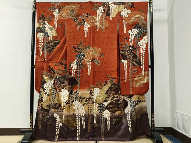 平和屋着物●豪華振袖 駒刺繍 地紙藤花房 暈し染め 金彩 正絹 逸品 CABG0580yc
