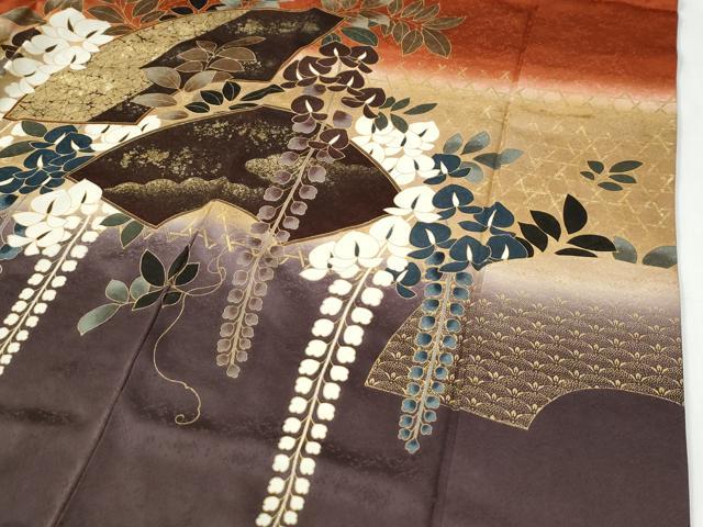 平和屋着物●豪華振袖 駒刺繍 地紙藤花房 暈し染め 金彩 正絹 逸品 CABG0580yc