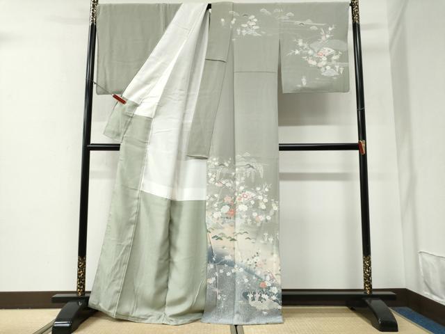 平和屋着物●訪問着 流水扇面草花文 暈し染め 正絹 逸品 CABG0587yc