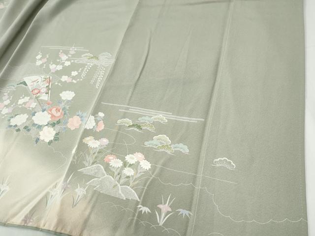 平和屋着物●訪問着 流水扇面草花文 暈し染め 正絹 逸品 CABG0587yc