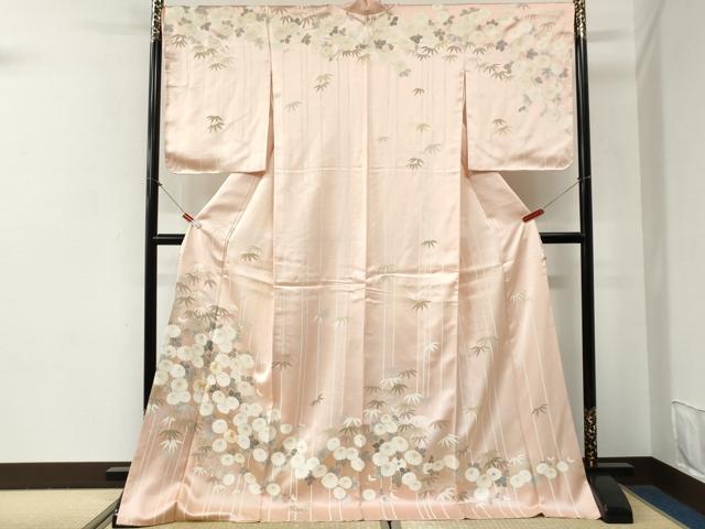 平和屋着物●訪問着 駒刺繍 笹竹菊文 金彩 ロング丈 正絹 逸品 未使用 CABG0589yc