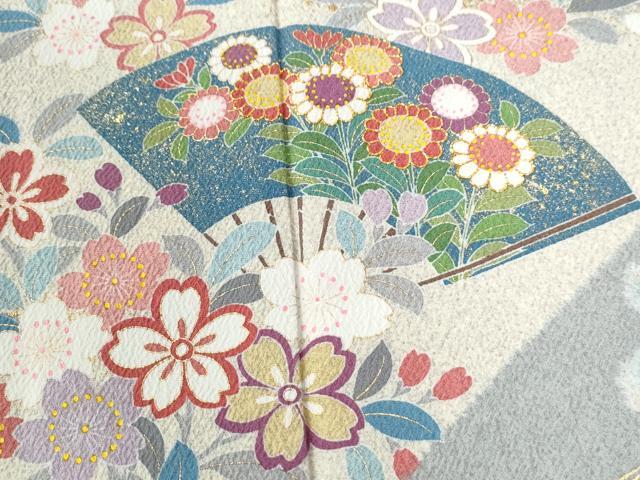 平和屋着物●訪問着 作家物 駒刺繍 絞り 扇面舞桜花文 金彩 正絹 逸品 CABG0595yc