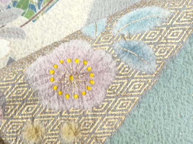 平和屋着物●訪問着 作家物 駒刺繍 絞り 扇面舞桜花文 金彩 正絹 逸品 CABG0595yc
