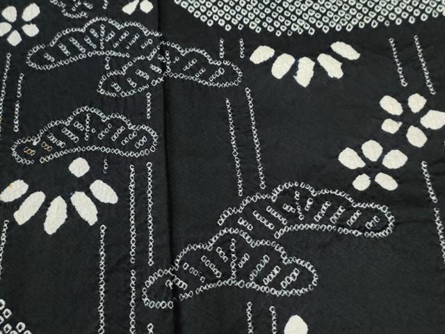 平和屋着物●訪問着 総絞り 松竹梅 黒地 正絹 逸品 CABG0599yc