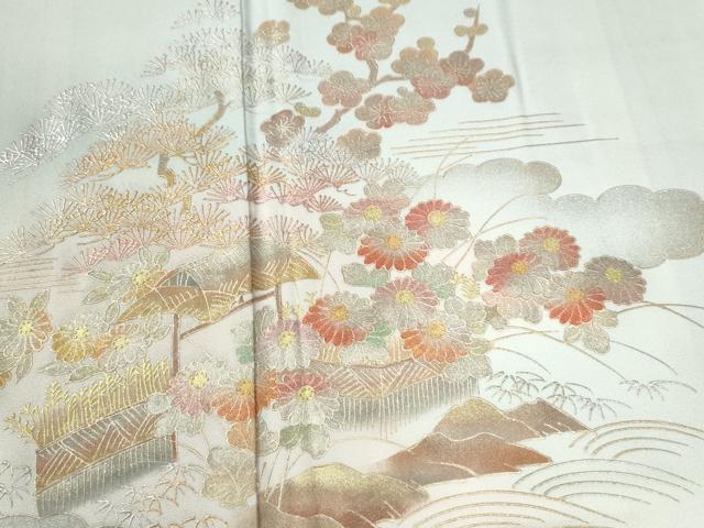 平和屋着物●訪問着 雲取り松竹梅舟花文 暈し染め 金彩 正絹 逸品 未使用 CABG0604yc